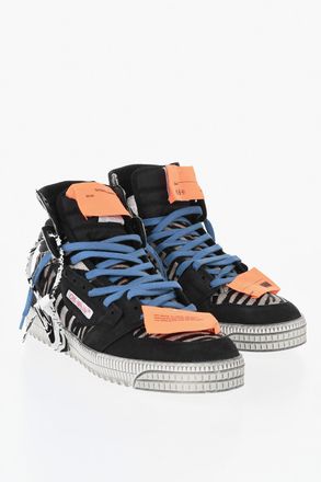 Off-white High-Top Pony Hair Sneakers with Contrast Appliqu&eacute;s Off-White