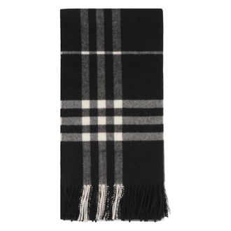 Burberry Accessoires, Dames, Zwart, ONE Size, Kasjmier, Geruite Kasjmier Sjaal