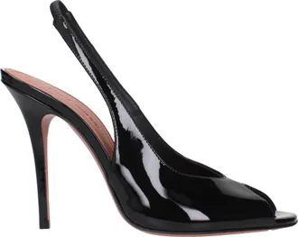 Amina Muaddi Black Leather Stiletto Heel Womens Sandals