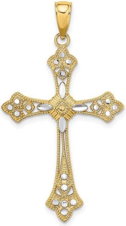 Diamond2Deal 10k Yellow Gold Rhodium Diamond-Cut Edges Cross Charm