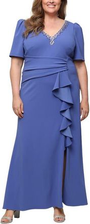 Alex Evenings Embellished Stretch Crepe Gown in Cornflower at Nordstrom, Size 22W