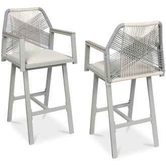 Best Choice Products Set of 2 Indoor/Outdoor Aluminum, Woven Rope Swivel Barstools w/ Armrests - Gray/Meteor