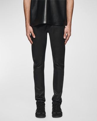 Purple Mens Stretch Leather Skinny Pants