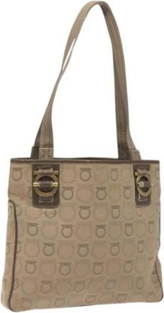 Ferragamo Tweedehands Canvas handtassen - Dames - Vintage Shopper - Beige - ONE Size - Leer - Vintage