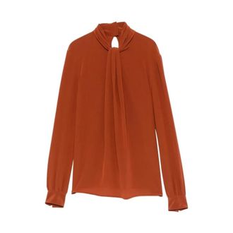 Saint Laurent Overhemden, Dames, Oranje, M, Ascot Blouse in Silk Crepe de Chine