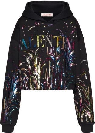 Valentino Garavani sequin-embroidered jersey sweatshirt - women - Cotton/Polyester - L - Black