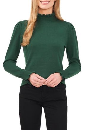 CeCe by Cynthia Steffe Ruffle Mock Neck Sweater in Alpine Green at Nordstrom, Size Xx-Large