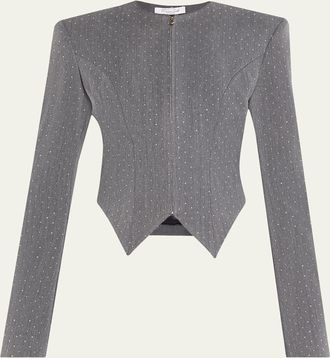 LaQuan Smith Embellished Denim Tailored Zip Jacket