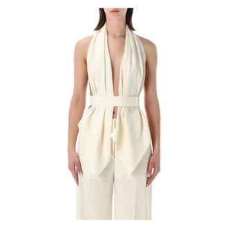 Alberta Ferretti Alberta Ferretti, Sleeveless Tops, female, Beige, Size: M Scarf-effect Open Back Top