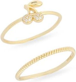 Argento Vivo Set of 2 Pav&eacute; Cubic Zirconia Cherry Stackable Rings in Gold at Nordstrom Rack, Size 8