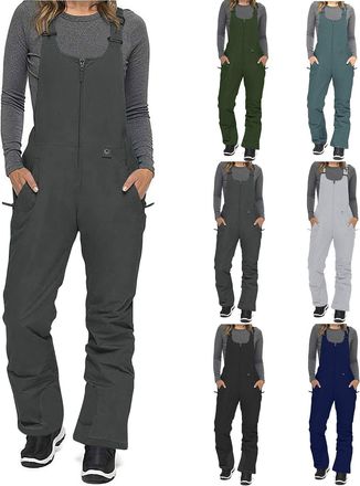 Generic Womens Winter Snow Sleeveless Ski Overalls Adjustable Shoulder Strap Jumpsuit Insulated Women Ski Bib Pants Overalls Waterproof Windproof Trousers Ins
