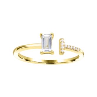 Diamond2Deal 10K Yellow Gold White Topaz and Diamond Engagement Ring ( 0.35Ct)
