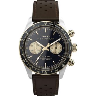 Timex Waterbury Heritage Chronograph Leather Strap Watch, 39mm in Stainless Steel at Nordstrom