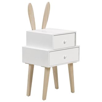 Beliani Beliani - Mesita De Noche Moderna Mesilla Almacenaje 2 Cajones Motivo Animal Madera Clara Blanco Banks