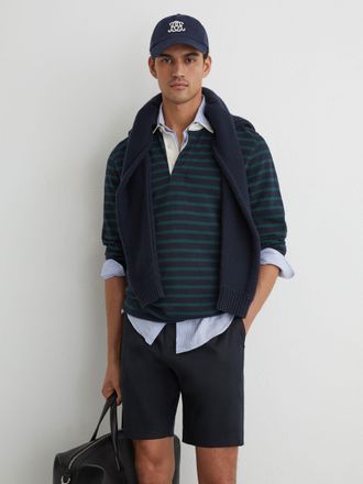 Reiss Navy Cantwell Cotton-blend Side-adjusters, 38