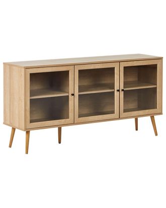 Beliani Aparador vitrina 150 cm marr&oacute;n claro
