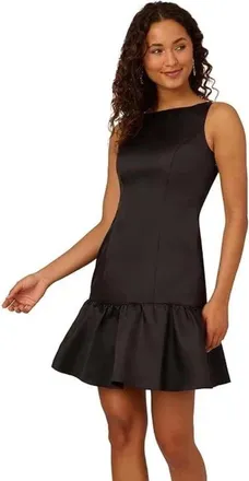 Adrianna Papell Mikado Dress Womens Black Ruffle Hem Bow Back Sheath FROG533