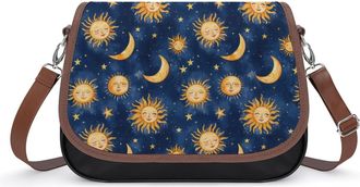 Generic Sun Moon Stars Womens Crossbody Bag Fashion Shoulder Handbags Message Tote Bag with Adjustable Strap