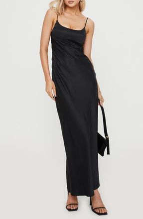 Princess Polly Ravia Satin Maxi Slipdress in Black at Nordstrom, Size 10