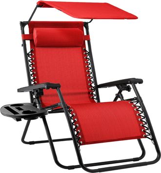 Best Choice Products Folding Zero Gravity Recliner Patio Lounge Chair w/ Canopy Shade, Headrest, Tray