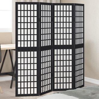 Berkfield Home Room Divider 4 Panels Black Solid Wood Paulownia
