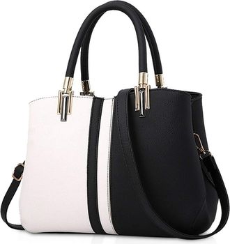 Nicole & Doris NICOLE&DORIS Women Handbags Striped Bag Fashion Style Zipper Shoulder Bag Elegant bags Ladies Tote Crossbody Bag with Contrast color Black