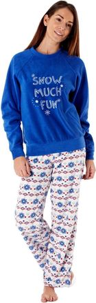 Selena Secrets Womens Snow Much Fun Pyjamas Navy Top with Glitter Embroidery. White 12/14