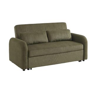 Sweeek Sof&aacute; cama redondeado de pana fina, 2 plazas, verde kaki