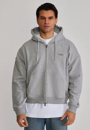 Siksilk para Hombres Sudadera con Capucha Gris Marmolado Gr&aacute;fica con Cremallera Completa XXL