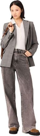 Maje Wide-leg jeans with chain-link belt in Grey at Nordstrom, Size 38 Eu