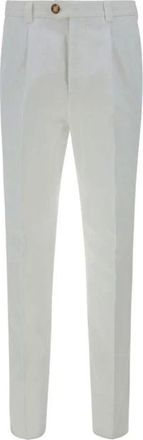 Brunello Cucinelli Geplooide katoenen casual broek - Heren - Slim Fit Broeken - Wit - XL - Katoen - Broeken