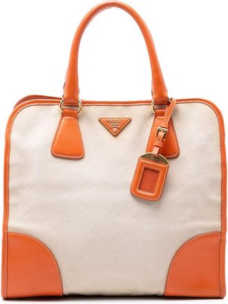 Prada Pre-owned Prada Saffiano Trimmed Canvas Canapa Satchel Ladies 07MU12IWCX9PI29W