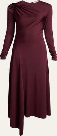 Victoria Beckham Twisted Long-Sleeve Asymmetric Midi Dress