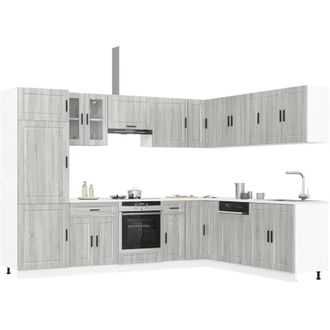 vidaXL Vidaxl - Mueble Cocina Porto Sonoma Gris 14 Pzas Madera Contrachapada