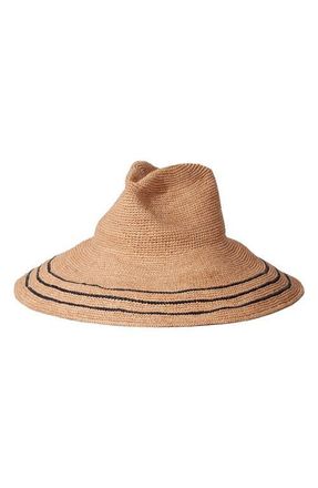 Janessa Leon&eacute; Waverly Wide Brim Packable Straw Hat in Navy/sand at Nordstrom, Size X-Large