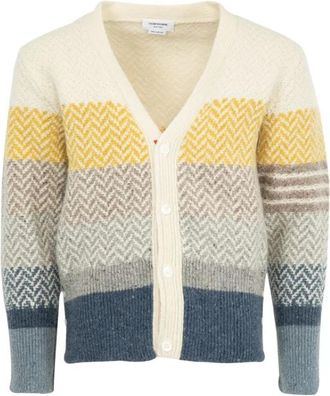 Thom Browne Donegal And Cushendale Herringbone Jacquard V-hals Cardigan - Dames - Vesten - Veelkleurig - XL - Wol - Truien & Vesten