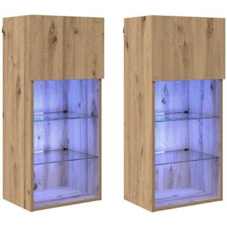 vidaXL Gabinetes para TV Montados en la Pared 2 pcs Roble artesanal vidaXL