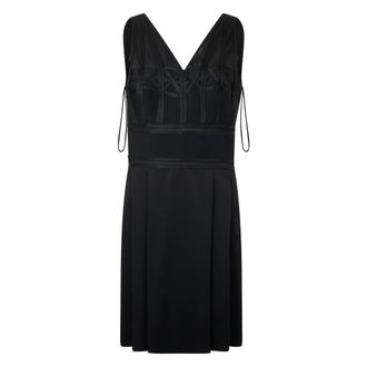Alberta Ferretti Kleedjes, Dames, Zwart, S, Elegante zwarte jurk tot op de knie, mouwloos en met V-hals