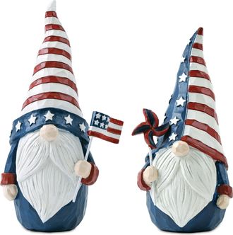 Melrose International Americana Gnome Figurine (Set of 2) - Red, White, Blue