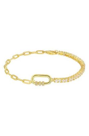 Candela Jewelry Cubic Zirconia Paper Clip Chain Bracelet in Clear at Nordstrom Rack