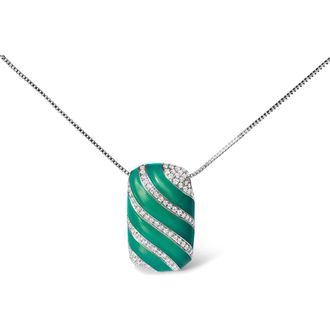 House of Brilliance Silver Turquoise Enamel and 1/2 Cttw Diamond Block Pendant Necklace in White at Nordstrom