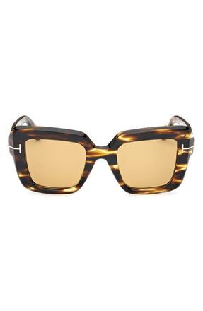 Tom Ford Esme 50mm Square Sunglasses in Shiny Honey Brown /Amber at Nordstrom