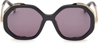 Max Mara Menton 57mm Round Sunglasses in Shiny Black/smoke at Nordstrom