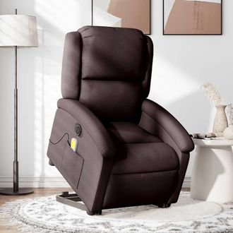 vidaXL Vidaxl - Sill&oacute;n Masaje El&eacute;ctrico Reclinable Elevable Tela Marr&oacute;n Oscuro
