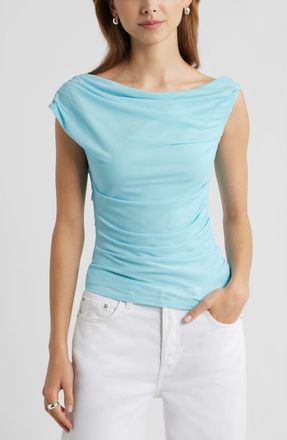 Open Edit Cap Sleeve Mesh Top in Blue Atomizer at Nordstrom, Size Xx-Small