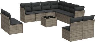 vidaXL Set De Sof&aacute;s De Jard&iacute;n 12 Pzas Con Cojines Rat&aacute;n Sint&eacute;tico Gris Vidaxl