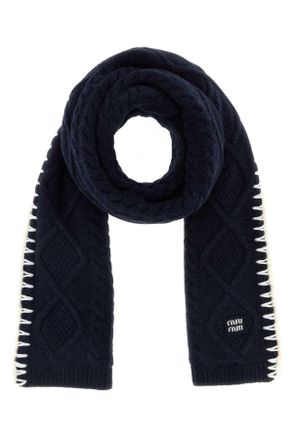 Miu Miu Navy Blue Wool Blend Scarf