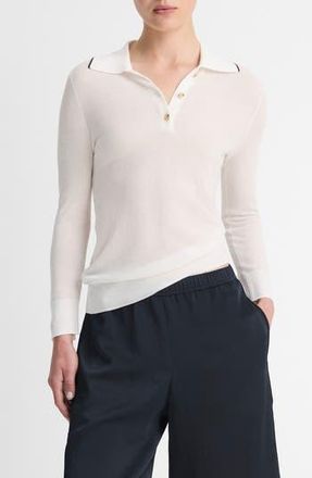 Vince Long Sleeve Cotton Polo Sweater in Off White/coastal at Nordstrom Rack, Size Small