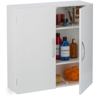 Relaxdays Mobiletto da Bagno Pensile, 3 Ripiani e 2 Ante in mdf, Armadietto Sospeso da Parete, hlp: 60x60x20 cm, Bianco - Relaxdays
