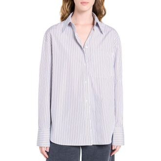 TWP Big Joe Stripe Cotton Button-Up Shirt in Baby Blue/Chocolate /Khaki at Nordstrom Rack, Size X-Small/small